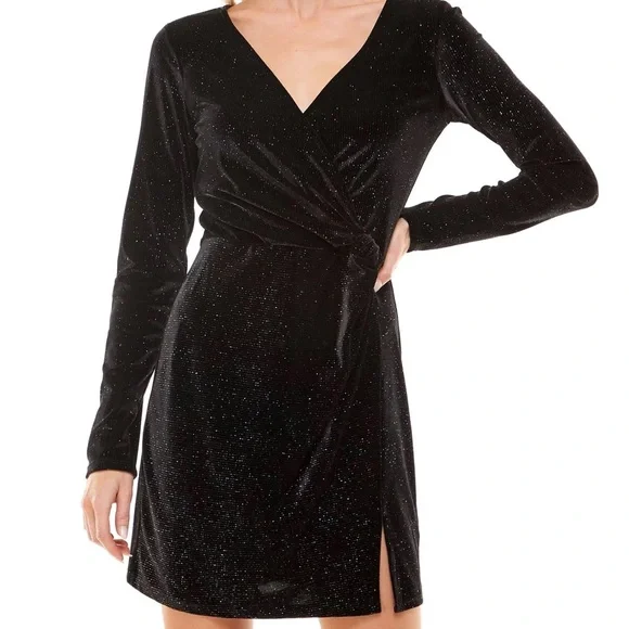 Dresses | Nwot Black Glitter Wrap Dress Xs | Poshmark